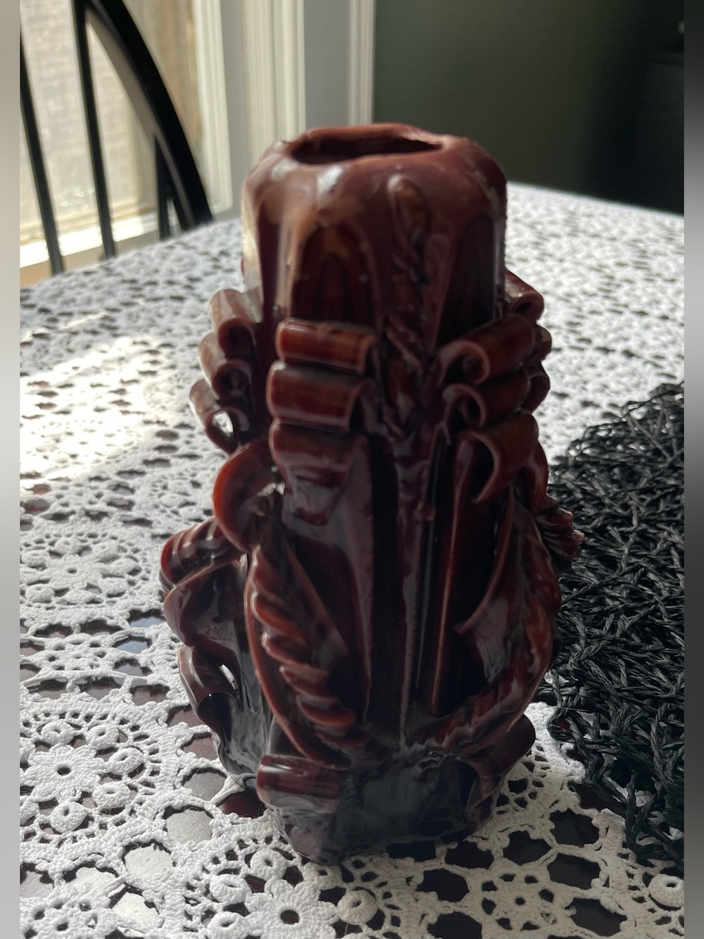 Vintage Ornate Carved Brown Candle
